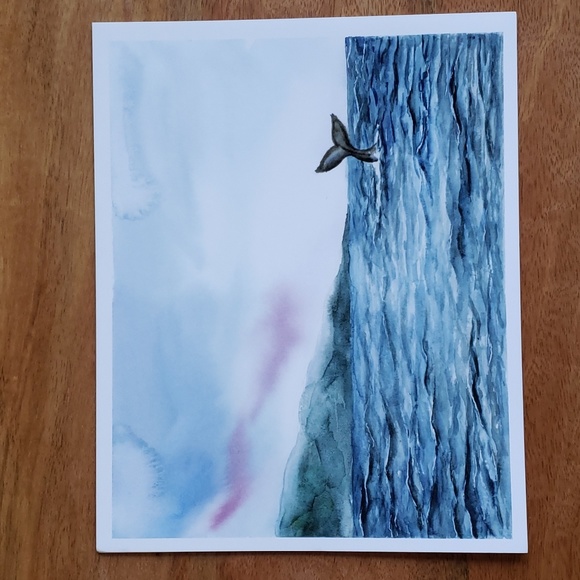 Cathy Zhang Easy Sunday Club Art "Whale Watching" 8" x 10" Watercolor - Picture 2 of 7